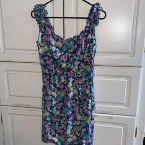 GAP Vibrant Smocked Dress with Black Accents